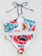Romwe Calico Print Mesh Design Halter Bikini Set