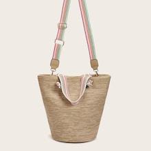 Romwe Woven Satchel Bag With Striped Strap