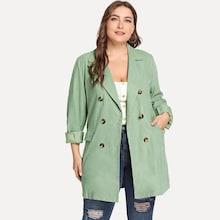 Romwe Plus Double-breasted Solid Blazer