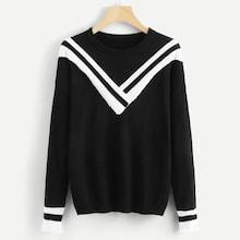 Romwe Drop Shoulder Varsity Striped Jumper