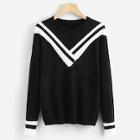 Romwe Drop Shoulder Varsity Striped Jumper