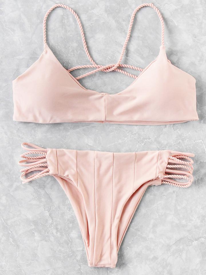 Romwe Ladder Cutout Reversible Bikini Set