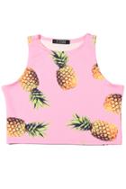 Romwe Romwe Pineapple Print Cropped Pink Vest