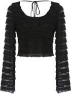 Romwe Backless Striped Crop Blouse