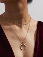 Romwe Metal Horn Pendant Layered Chain Necklace