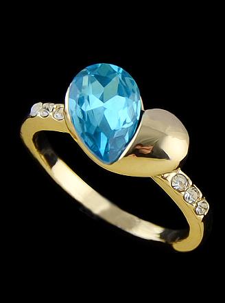 Romwe Blue Diamond Gold Heart Ring