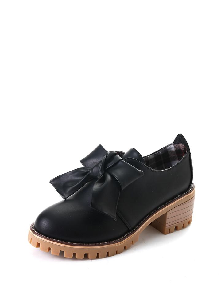 Romwe Bow Tie Pu Chunky Platform Shoes