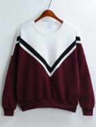 Romwe Colour-block V Pattern Loose Sweatshirt