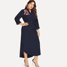 Romwe Plus Self Tie Waist Dip Hem Floral Dress