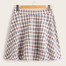 Romwe Zip Detail Plaid Skater Skirt