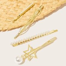 Romwe Faux Pearl Detail Hair Clip 4pcs