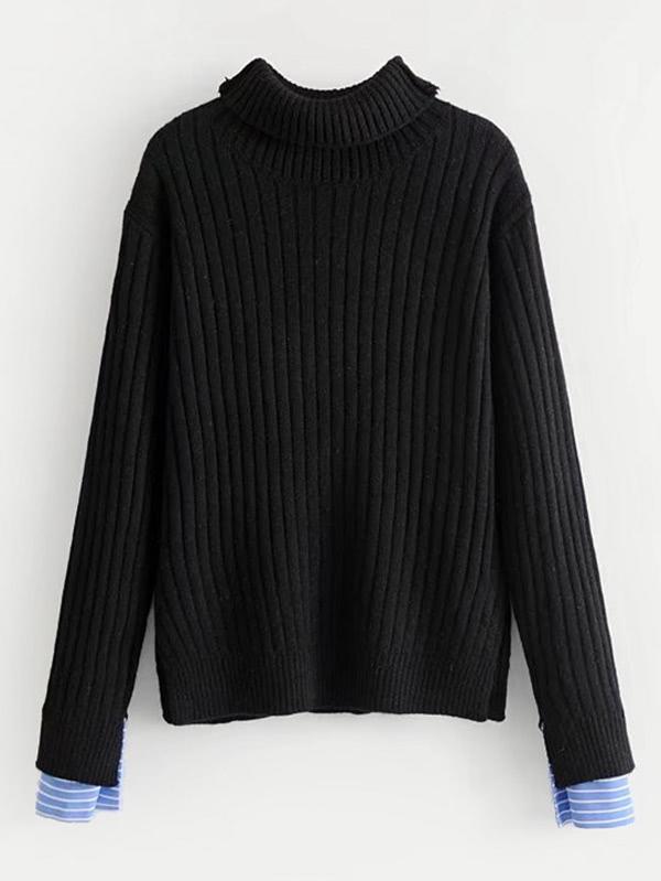 Romwe Striped Cuff Turtleneck Sweater