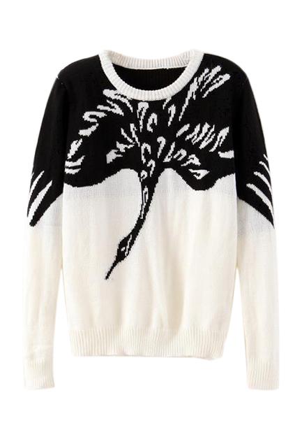 Romwe Crane Knitted White Jumper