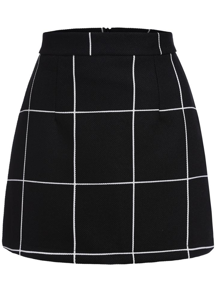 Romwe Black Plaid Mini Skirt