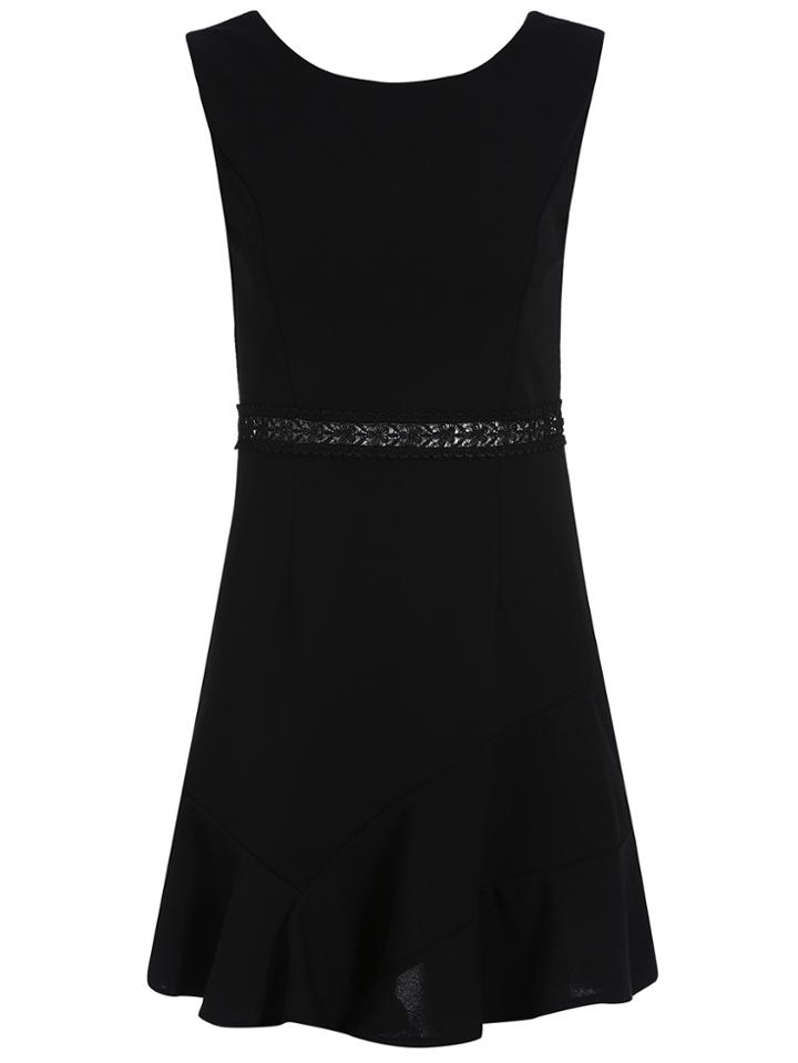Romwe Sleeveless Lace Insert Hollow Peplum Hem Dress