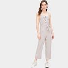 Romwe Striped Belted Jumpsuit