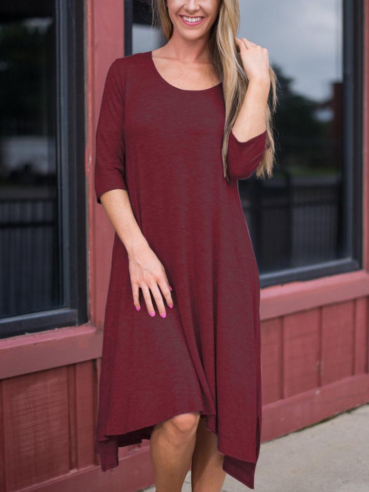 Romwe Half Sleeve Slit High Low Shift Dress