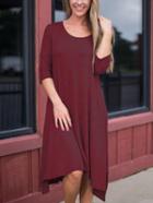 Romwe Half Sleeve Slit High Low Shift Dress