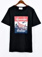 Romwe Black Graphic Print T-shirt