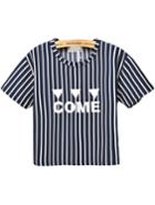 Romwe Vertical Stripe Come Print Navy T-shirt