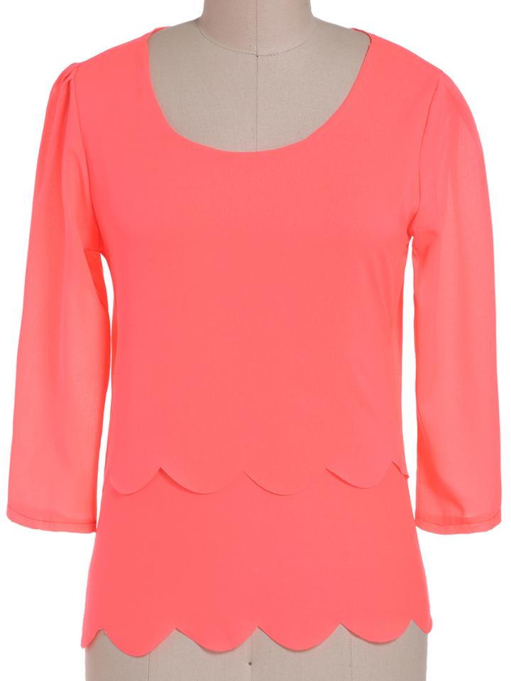 Romwe Open Back Scalloped Hem Chiffon Red Top
