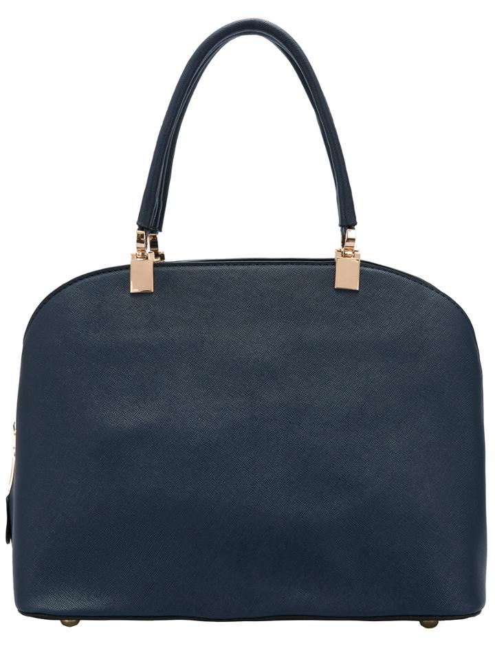 Romwe Navy Zipper Pu Shoulder Bag