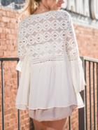 Romwe Bell Sleeve Open-front Lace Top
