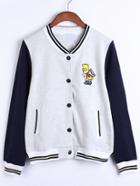 Romwe Striped-trim Simpson Print Coat