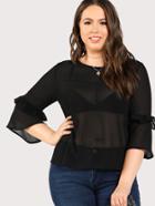 Romwe Frilled Sleeve Semi Sheer Top