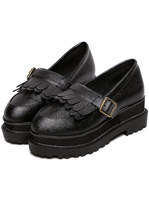 Romwe Black With Tassel Pu Flats