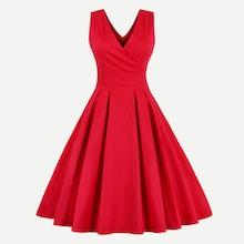 Romwe Surplice Neck Self Tie Flare Dress