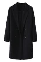 Romwe Double-breasted Black Coat