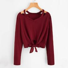 Romwe Cold Shoulder Knot Front Tee