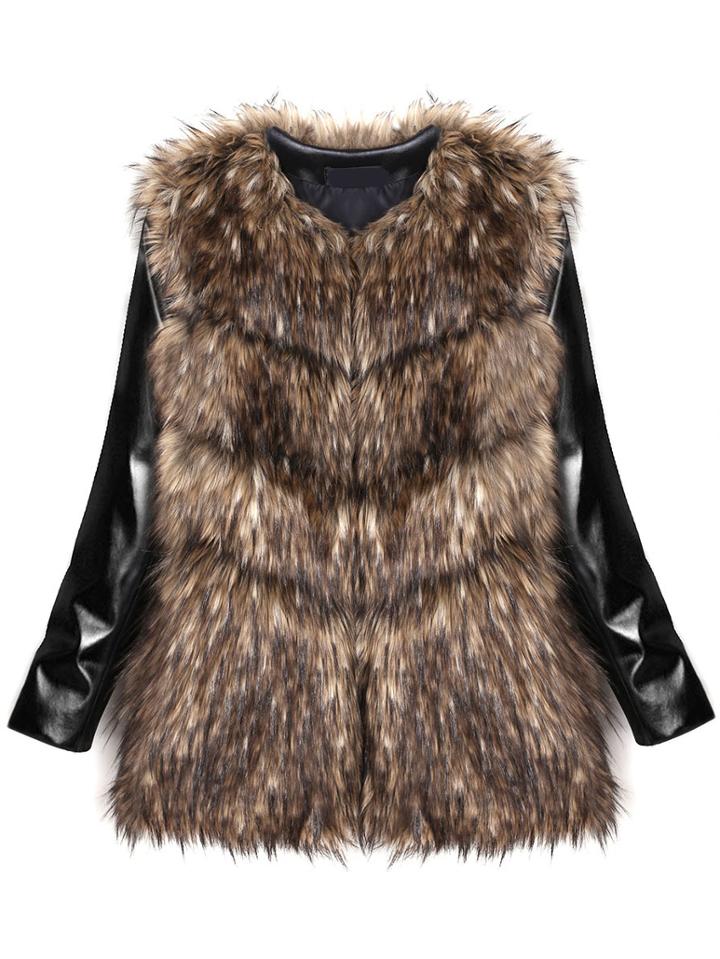 Romwe Women Contrast Pu Long Coat