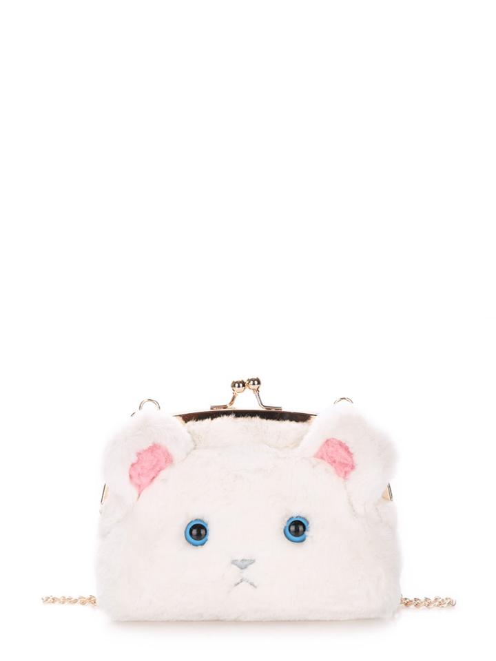 Romwe Faux Fur Cat Design Kiss Lock Chain Bag
