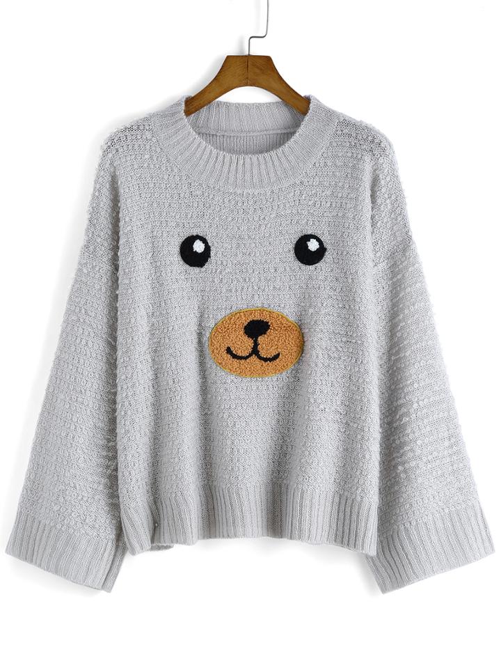 Romwe Bear Pattern Shaggy Sweater