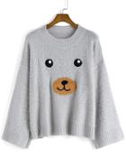 Romwe Bear Pattern Shaggy Sweater