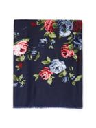 Romwe Frayed Trim Flower Print Scarf