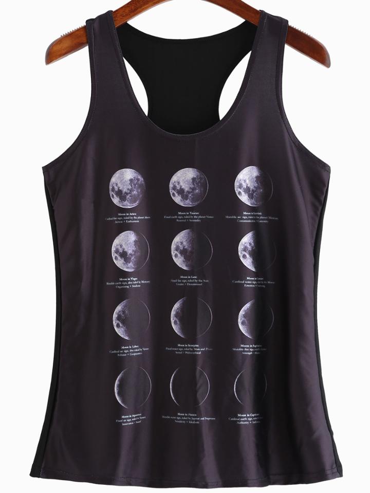 Romwe Black Eclipse Print Racerback Tank Top