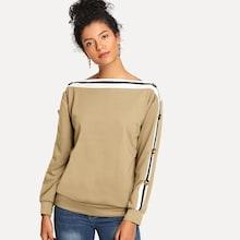 Romwe Striped Button Detail Sweatshirt
