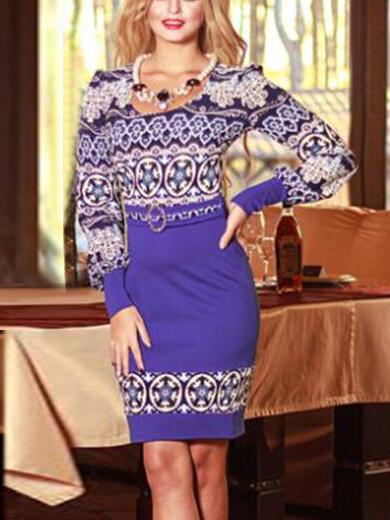 Romwe Purple U Neck Aztec Print Bodycon Dress