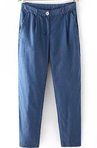 Romwe With Pockets Denim Loose Pant