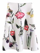 Romwe White Zipper Back Flower Print Swing Skirt