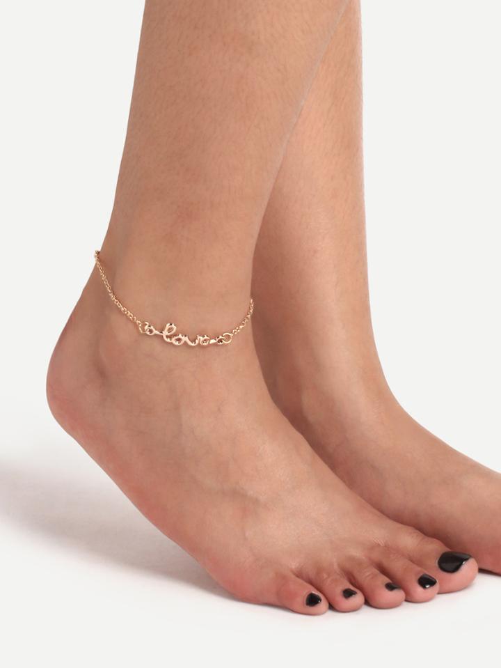 Romwe Golden Love Letter Anklet Chain