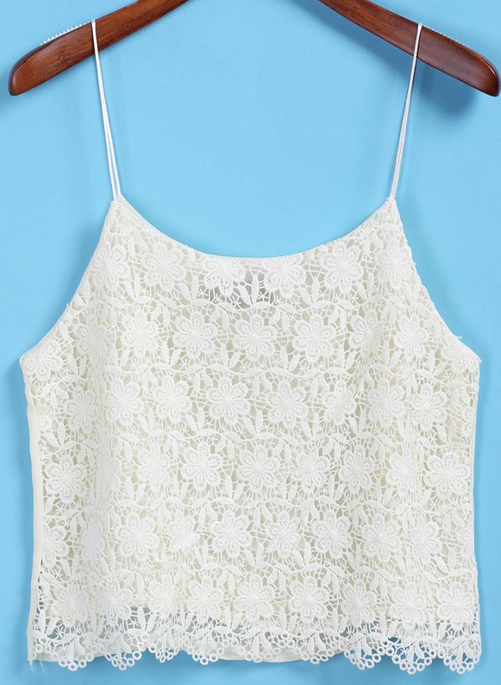 Romwe Spaghetti Strap Lace Apricot Cami Top