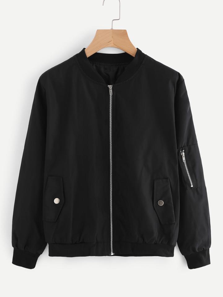 Romwe Ribbed Trim Bomber Jacket