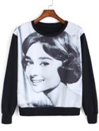 Romwe Audrey Hepburn Print Sweatshirt