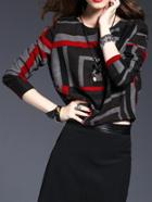 Romwe Long Sleeve Geometric Print Loose T-shirt