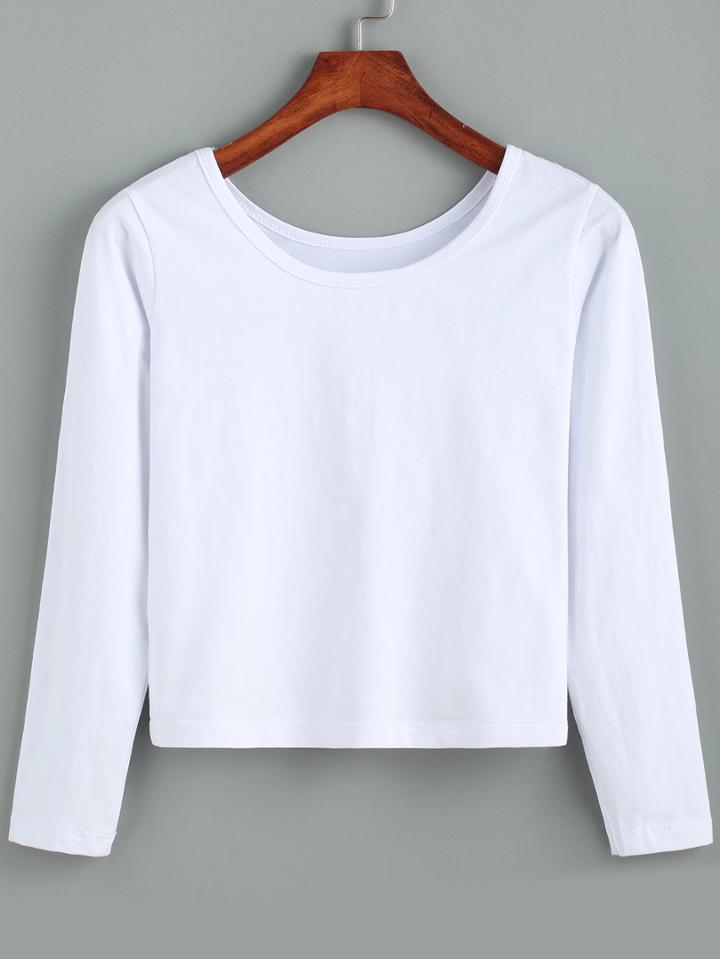 Romwe Round Neck Crop White T-shirt