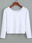 Romwe Round Neck Crop White T-shirt